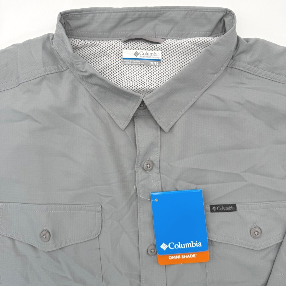 Columbia Button Up Mens XL Grey Utilizer II Solid AM9136 Short Sleeve Omni-Shade